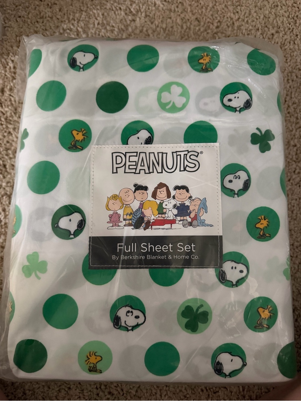 Peanuts Green Polka Dot Snoopy & Woodstock Sheet Set